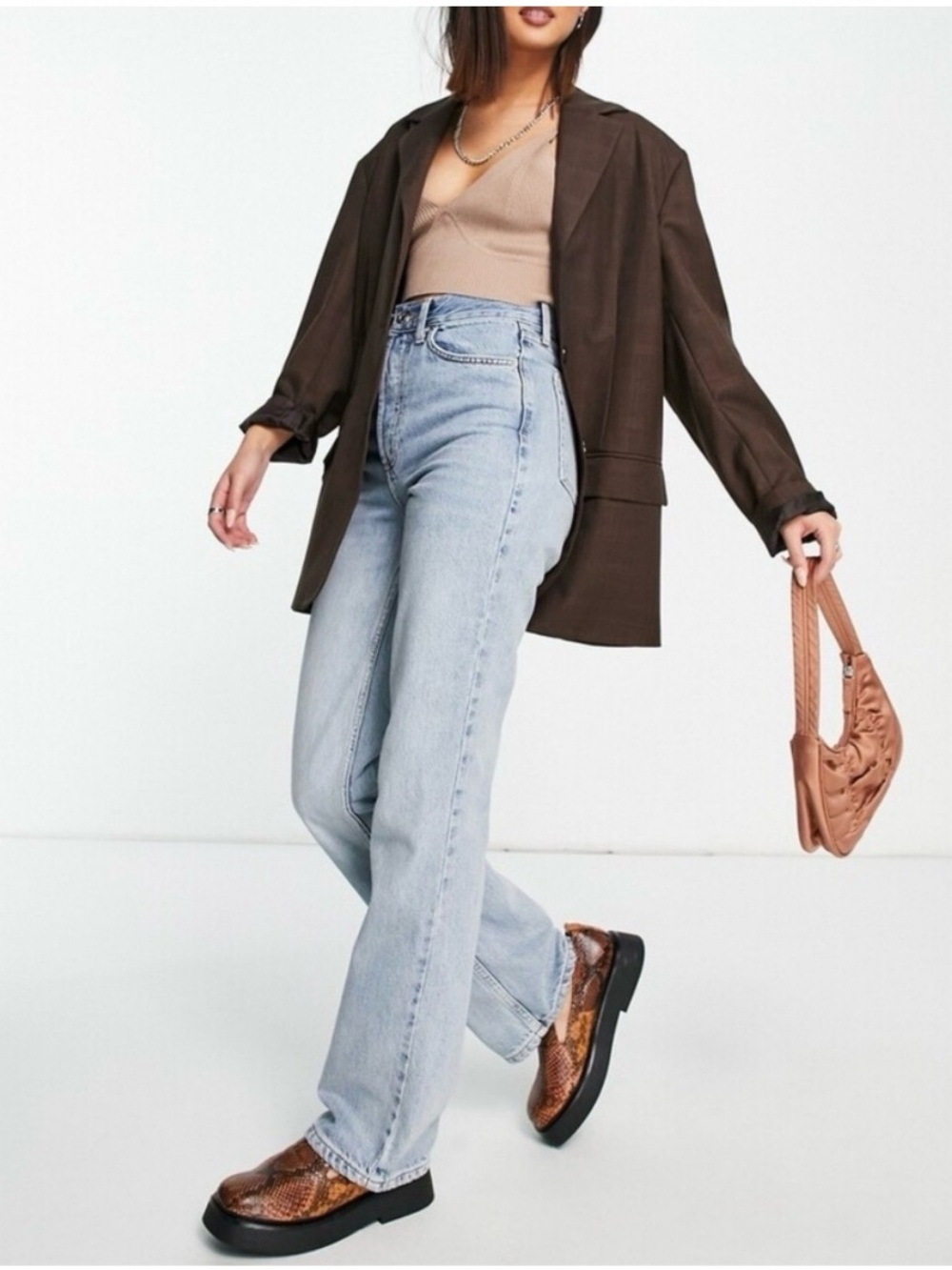 Topshop Light Blue High-Rise Straight Leg Jeans